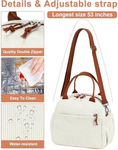 Bluboon Lunch Bag for Women Men Cute Corduroy Lunch Tote Bags Reusable Insulated Lunch Box Large Capacity Reusable Insulated Cooler for Work Picnic or Travel
