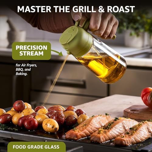 FineDine 16 oz Glass Olive Oil Sprayer for Cooking, Oil Dispenser, Green
