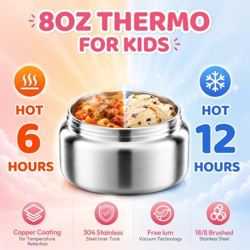 Bento Lunch Box for Girls with 8oz Soup Thermo & Lunch Bag, Leak-Proof Lunch Food Containers with 4 Compartment, Hot Food Insulated Food Jar for Kids School (Pink)