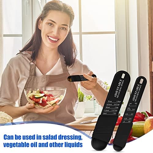 Meanplan 6 Pcs Adjustable Measuring Spoons, Baking Cooking, 2 Sizes, Black