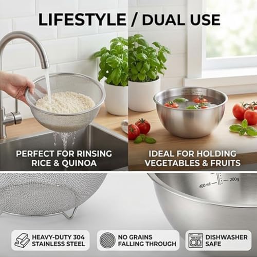 18/8 Stainless Steel Colander with Mixing Bowl, 1.5QT