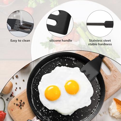 【2 Pack】Kunovo Small Spatula for Nonstick Cookware Mini Spatulas for kitchen Use,Heat-Resistant Silicone Thin Spatula Cooking Baking (Black-R)