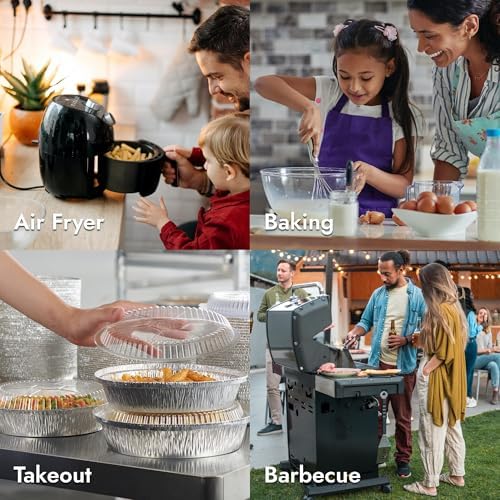 CURTA 9" Round Aluminum Foil Pans with Clear Lids | Heavy Duty | Great for Broiling, Baking, Storage, Roasting, Takeout, Air Fryer | 120 Pack