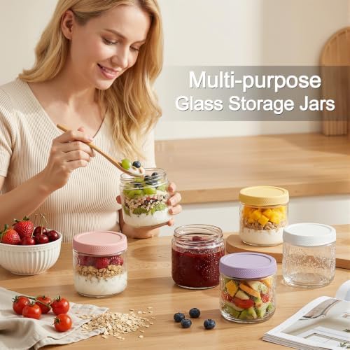 8 pack 16 oz Overnight Oats Containers with Lids, Glass Food Storage Container, Salad Jars, Mason Jars for Overnight Oats, Yogurt, Oatmeal, Salad, Coffee, Spices