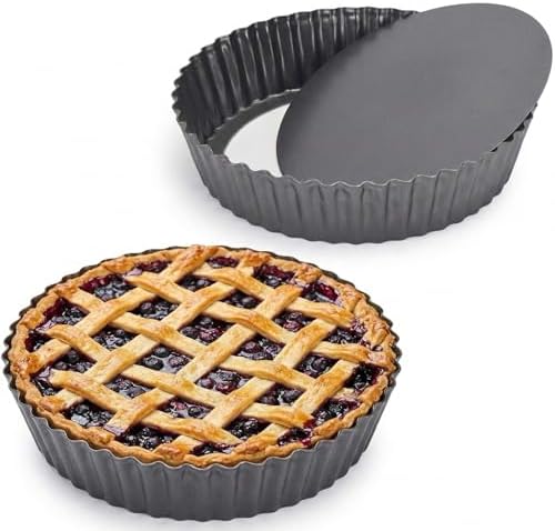 2 Pack 10 Inch Nonstick Tart Pan, Quiche Pan, Carbon Steel Deep-dish Pie Pan with Removable Loose Bottom Quiche Baking Dish