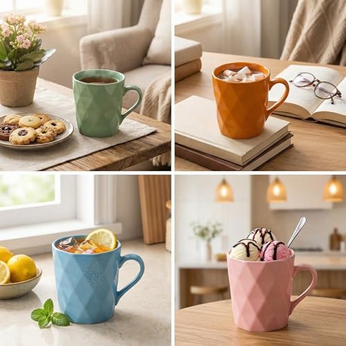 11 Ounce Porcelain Mugs, Set of 6, Tea and Cocoa Mug Set, Multicolor, Matte