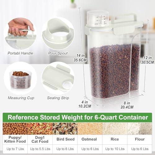 TBMax Airtight Rice Container 10 Lbs, Cereal Dispenser, Pet Cat Dog Food Storage Container, Plastic Kitchen Pantry Food Storage Holder with Cup -Beige
