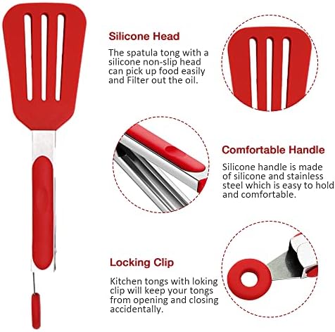 7 inch Small Serving Tongs with Silicone Tips 3 Pack(Red)