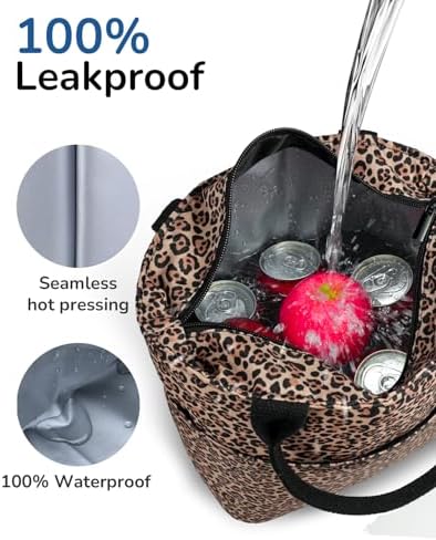 Aosbos Lunch Tote Bag,Insulated Lunch Bag For Women,Work,Office,Leopard