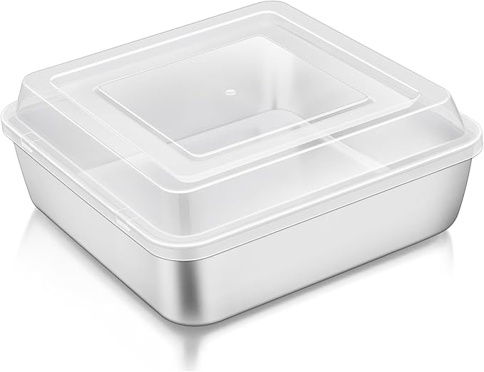 TeamFar 6 x 6 Inch Square Cake Pan, Stainless Steel Square Baking Pan with Lid for Brownie Lasagna, Non-Toxic & Heavy Duty, One-Piece & Smooth, Dishwasher Safe & Easy Clean (1 Pan + 1 Lid)