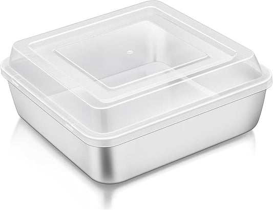 TeamFar 6 x 6 Inch Square Cake Pan, Stainless Steel Square Baking Pan with Lid for Brownie Lasagna, Non-Toxic & Heavy Duty, One-Piece & Smooth, Dishwasher Safe & Easy Clean (1 Pan + 1 Lid)