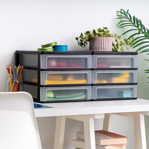 IRIS USA 2-Pack, 3-Drawer Medium Plastic Stacking Desktop Organizer, Black