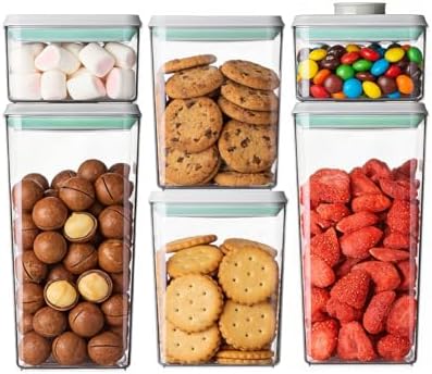 Airtight Food Storage Containers Set with One-Touch Lid, 6-Piece Multi-Size Set (0.6, 1.3, 1.9Qt)*2 Stackable Durable PET for Flour, Cereal, Snacks & Complete Pantry Organization