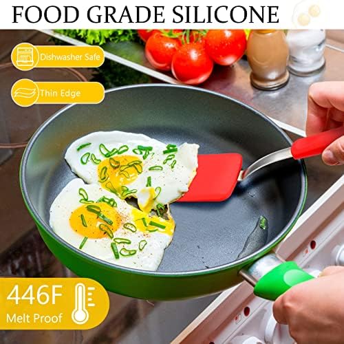2 Pcs Mini Silicone Cookie Brownie Spatula,Solid Flat,Black, Red