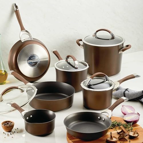 Circulon Symmetry Non Stick Pots and Pans Set, 11-Piece, Chocolate