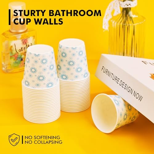 RACETOP 3 oz Bathroom Cups 300 Pack, Small Paper Cups, White Floral