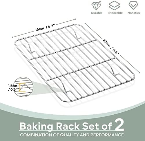 Herogo Mini Cooling Rack Set of 2, Stainless Steel 8.6" x 6.3" Small Baking Rack, Fit Small Toast Oven, for Cooling Grilling Roasting, Rust Resistance