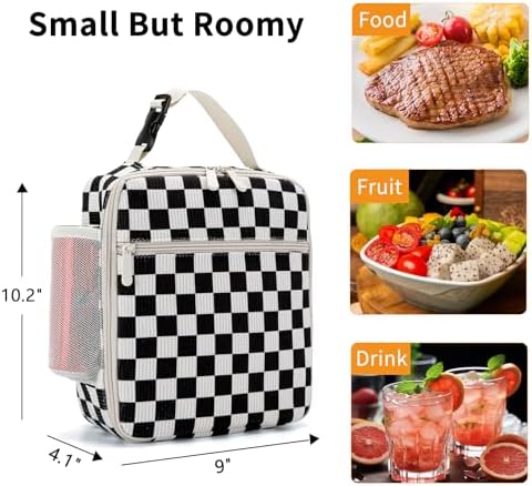 Lunch Box for Women Men Adult Insulated Lunch Bag Women Men Small Reusable Lunchbox for Work Picnic Travel (Black-White Plaid)