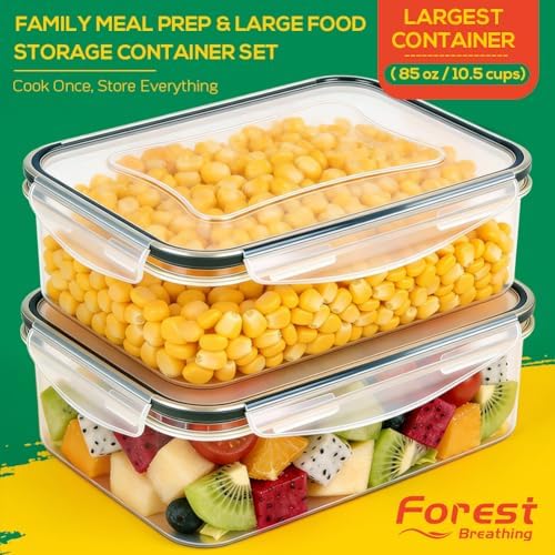 6 Pack Large Thick Plastic Food Storage Containers with Lids Airtight