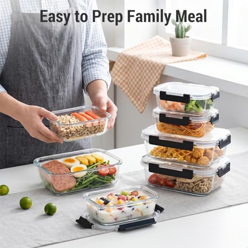 10 Sets 36 oz & 12 oz Glass Food Storage Containers with lids, Black