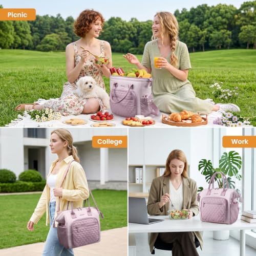 LOVEVOOK Lunch Bag Women,Puffy Insulated Lunch Box Women with Cup Holder