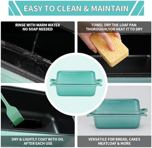 Blisswave Cast Iron Bread Pan with Lid - 2-in-1 Dual Set, Includes 2 Bread Mats - Bread Baking Pan for Homemade Bread, Cakes, Patties - Even Heating - 2-Piece Set (Lake Blue)