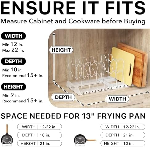 Simple Houseware Expandable Pan Rack 10 Adjustable Compartments, White
