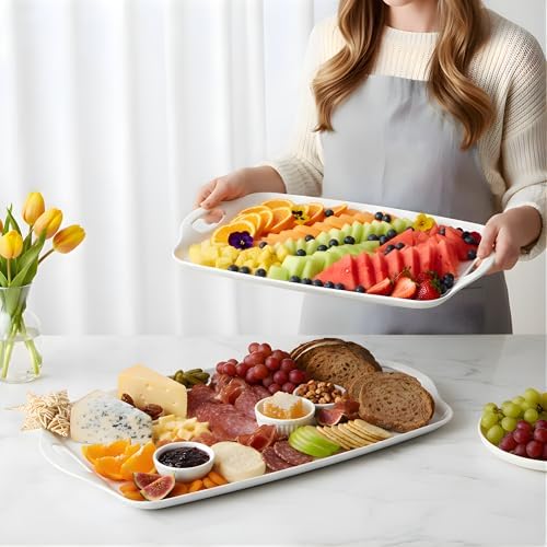 TP Melamine Serving Trays with Handles, 17” x 12”, Set of 2, Pure White