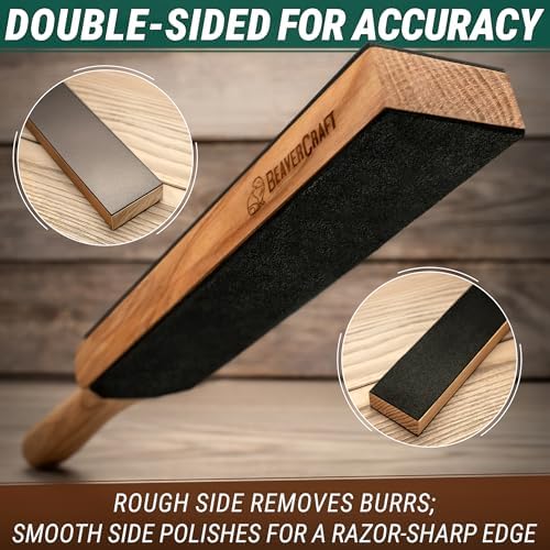 BeaverCraft Leather Strop for Knife Sharpening - Double-Sided Knife Strop & Stropping Compound Kit - Honing Strop Block 14" for Woodcarving Tools, Chisel Knife Sharpening Kit Leather Sharpener LS6P1