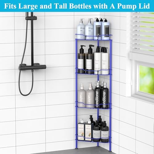 HuggieGems Metal Floor Standing Corner Shower Caddy, Dark Blue, 4 Tier