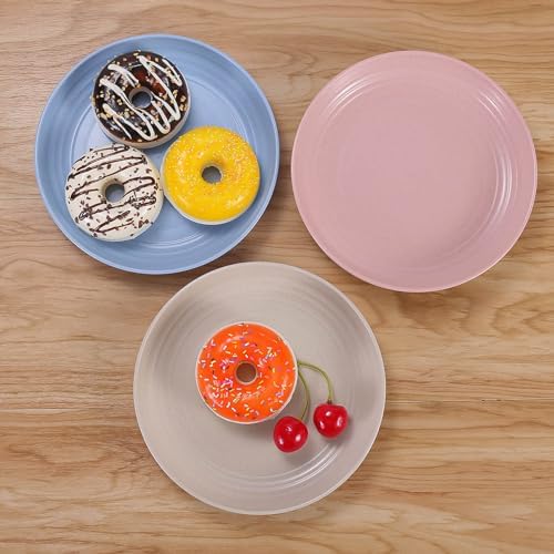 7 Inches Small Unbreakable Wheat Straw Plates - Reusable Plate Sets of 4 - Dishwasher & Microwave Safe - Perfect for Dinner Dishes - Healthy, BPA Free & Eco-Friendly (7 Inches)