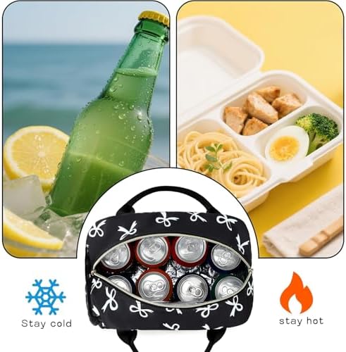 CAMTOP Lunch Box for Women Men Insulated Lunch Bag Lunch Tote Bag Leakproof Thermal Cooler Large Capacity for Travel Work School Picnic (White Bow)