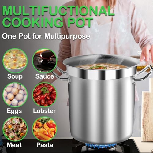 STOCKPOT 35 Quart Commercial Grade Large Stock Pot - Soup Pot with Lid - Non-Nickel Stainless Steel - Healthy Cookware Polished Stockpots - Heavy Duty - 8.8Gallon