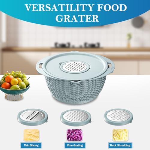 4 in 1 Colander with Mixing Bowl Set, Colander for Kitchen, Strainers and Colanders, Pasta Strainer, Fruit Cleaner, Veggie Wash, Aesthetic Kitchen Essentials - Blue