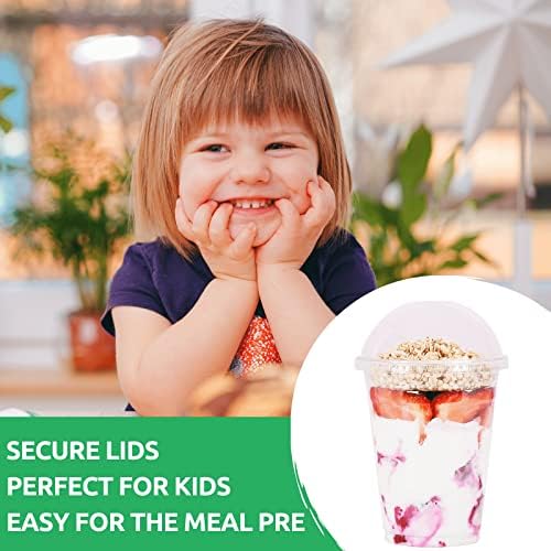 Aatriet 16 oz Clear Plastic Parfait Cups with Insert 4oz & Dome Lids No Hole - (50 Sets) Yogurt Fruit Parfait Cups for Dips and Veggies, Take Away Breakfast and Snacks. No Leaking