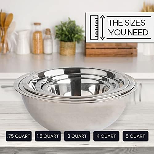 WHYSKO Stainless Steel Mixing Bowls Set, 5-Piece Meal Prep & Food Storage