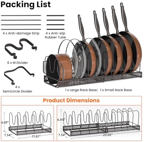 MUDEELA Expandable Pot Pan Lid Organizers inside Cabinet, 10 Divider-Bronze