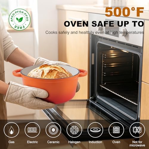 4-QT Enameled Cast Iron Round Dutch Oven With Lid,Oven safe,Orange