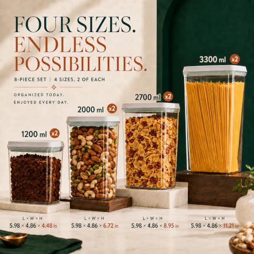 8-Piece Airtight Food Storage Containers, Pasta Pantry Canister Set