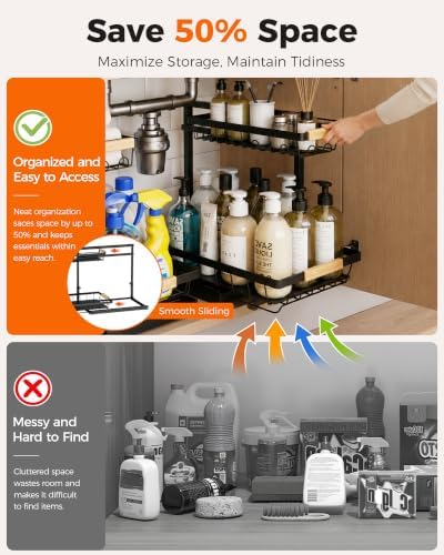 Sevenblue 2-Pack 2-Tier Height Adjustable Under Sink Organizer & Storage