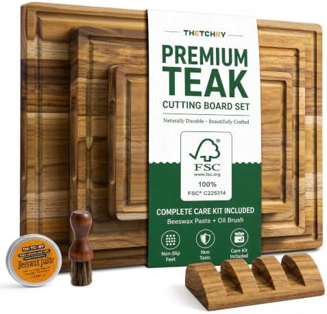 THETCHRY Teak Wood Cutting Board Set of 3 Wooden Cutting Boards for Kitchen