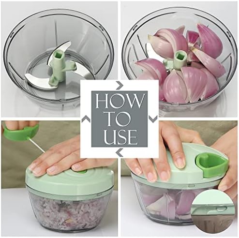 Ourokhome Manual Food Processor Vegetable Chopper, Portable Hand Pull String Garlic Mincer Onion Cutter for Veggies, Ginger, Fruits, Nuts, Herbs, etc., 500ml, Green