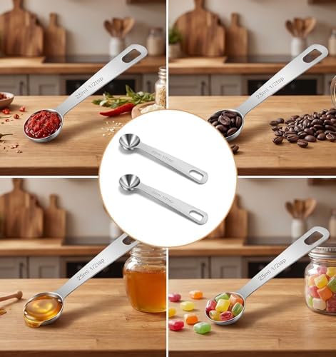 1/2 Teaspoon Measuring Spoons, 2 PCS Stainless Steel 1/2 Teaspoon Scoop for Kitchen Ingredients, Short Handle Silver (5ml, Z12 X 3.1 In)