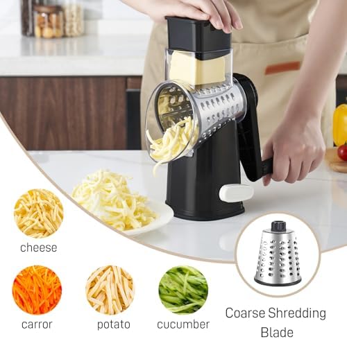Weltonhm 4 in 1 Large Rotary Cheese Grater Hand Crank (Black 4 Graters)