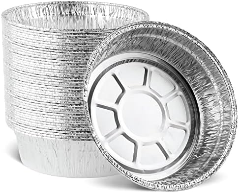 PLASTICPRO 9'' Inch Deep Round Tin Foil Pans Disposable Aluminum, Freezer & Oven Safe - For Baking, Cooking, Storage, Roasting, & Reheating, Pack of 50