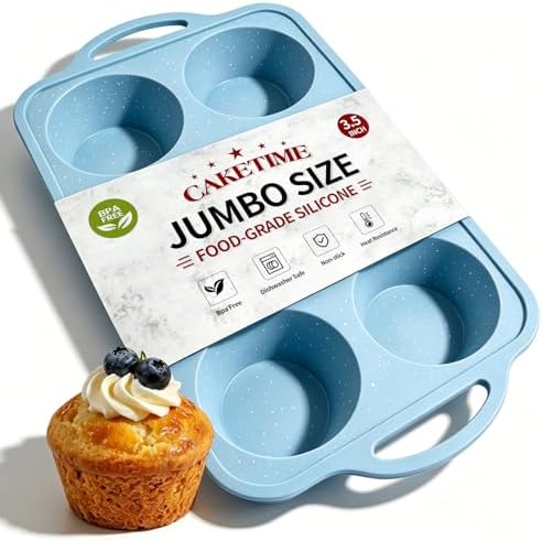 Jumbo Muffin Pan, Metal Reinforced Frame 6-Cup Large Silicone Cupcake Pan