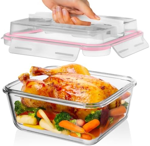 Razab 2700ml / 91Oz / 11.5 Cups Large Glass Food Storage Containers with Lids - Glass Meal Prep Containers for Roasting & Storing Leftover, Glass Lunch Container, Microwave & Oven Safe