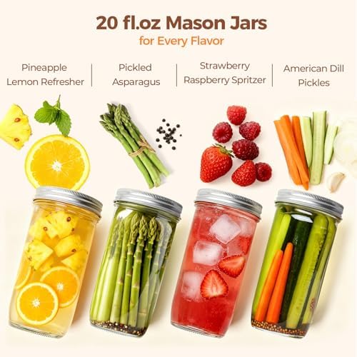 ComSaf 24 oz Wide Mouth Mason Jars 6 Pack, Tall Glass Jars with Lids