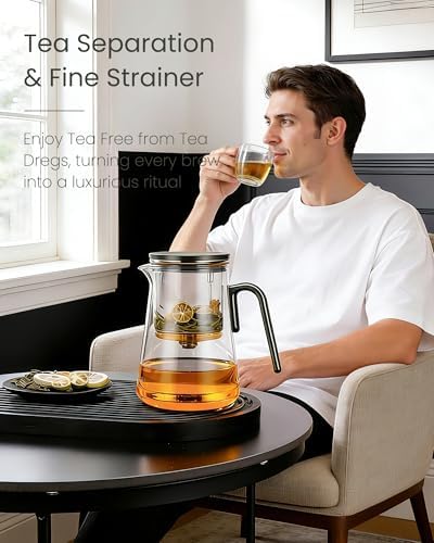 ZENS Magnetic Teapot, 34oz Magic Glass Infuser Pot for Loose Tea Steeper