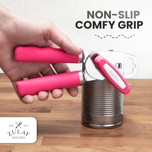 Zulay Kitchen Manual Can Opener Heavy Duty Patented Stainless Steel, Berry